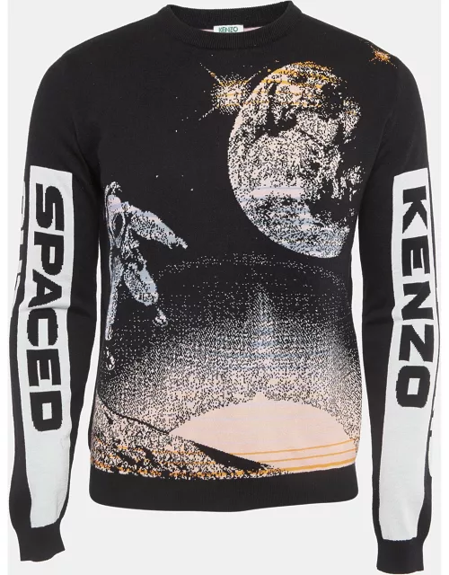 Kenzo Black Spaced Out Intarsia Knit Crew Neck Sweatshirt