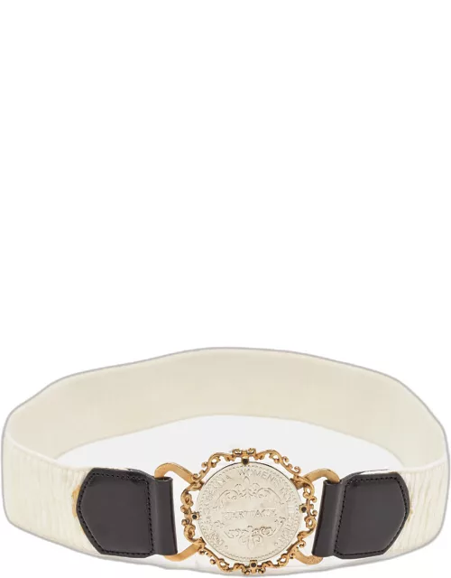 Dolce & Gabbana White/Black Elastic and Leather Heritage Round Belt 75C