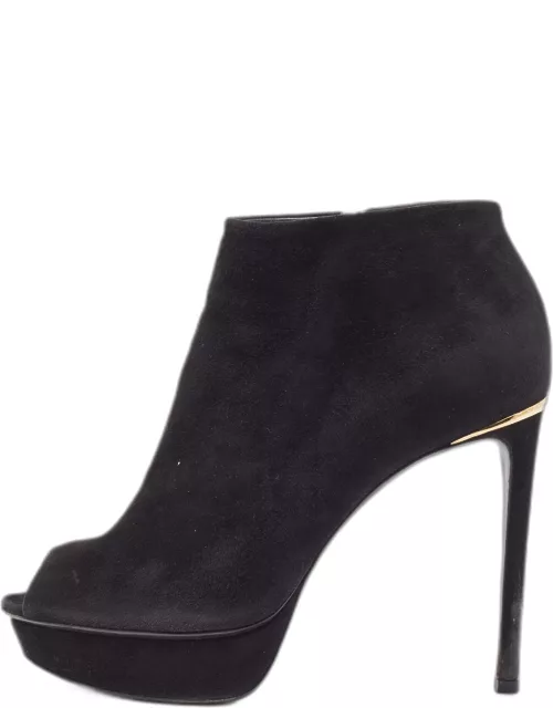 Louis Vuitton Black Suede Peep Toe Ankle Boot