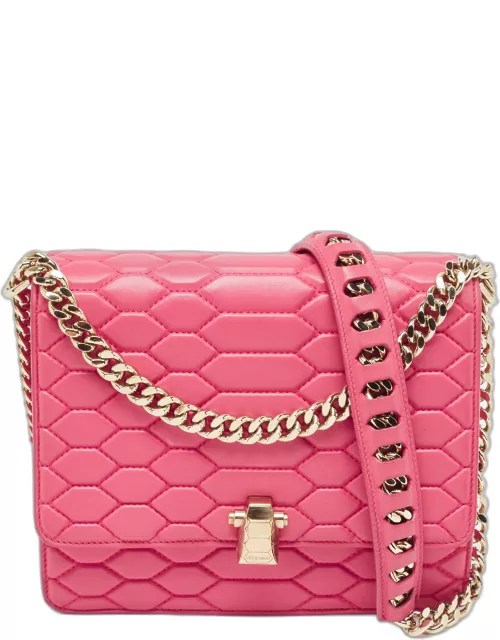Roberto Cavalli Dark Pink Quilted Leather Hera Shoulder Bag
