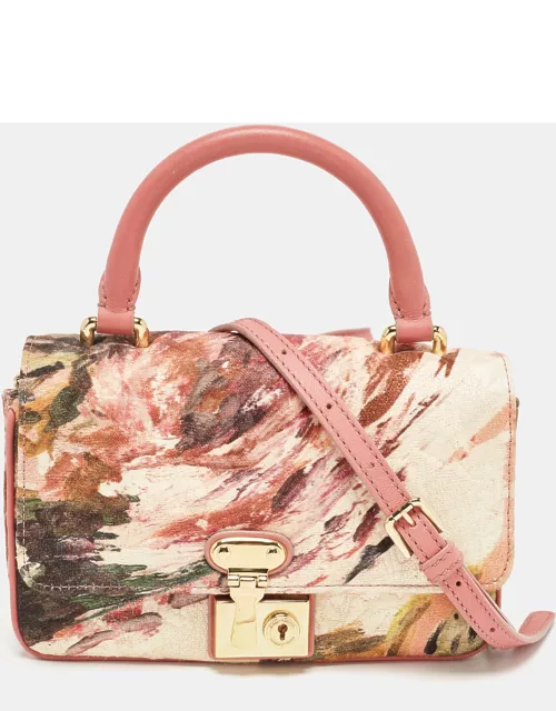 Dolce & Gabbana Multicolor Floral Print Fabric and Leather Tapestry Lock Top Handle Bag