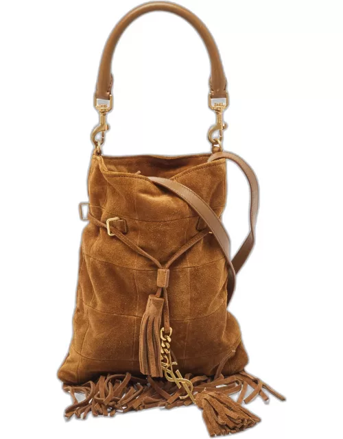 Saint Laurent Brown Suede and Leather Tassle Fringe Bucket Bag