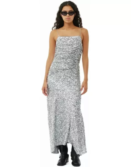 GANNI 3D Sequins Long Slip Dress in Silver