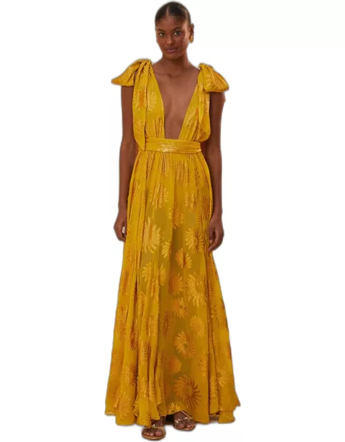 Yellow Gold Sun Jacquard Maxi Dress, YELLOW /