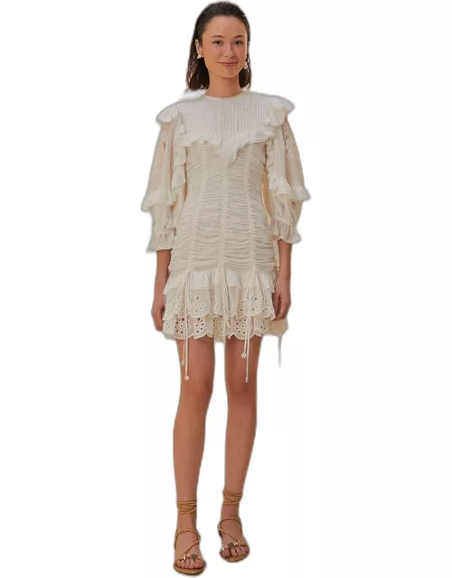 White Lace Organic Cotton Mini Dress, WHITE /