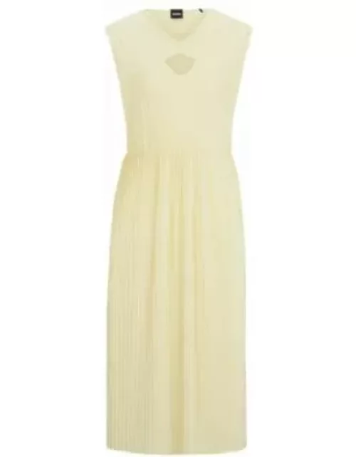 Sleeveless dress in high-shine pliss fabric- Light Yellow Women's Jersey Dresse