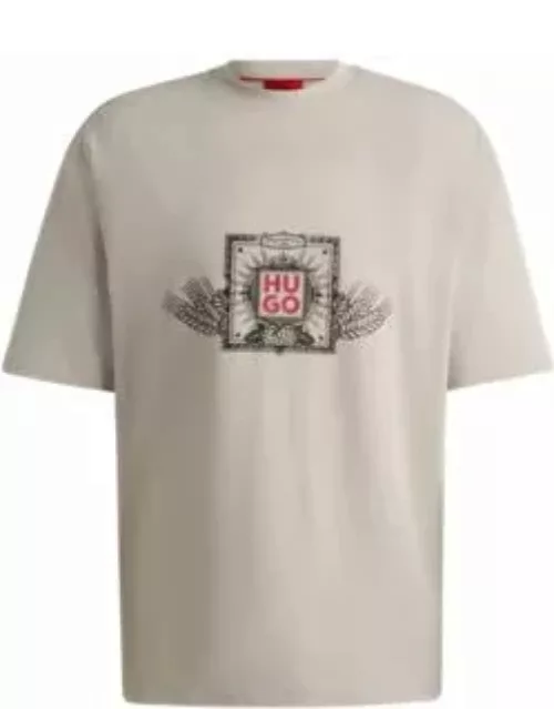 Cotton-jersey T-shirt with seasonal artwork and embroidery- Light Grey Men's T-Shirt
