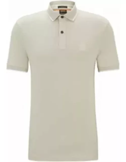 Slim-fit polo shirt in washed stretch-cotton piqu- Light Beige Men's Polo Shirt