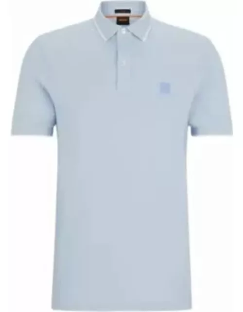 Slim-fit polo shirt in washed stretch-cotton piqu- Light Blue Men's Polo Shirt
