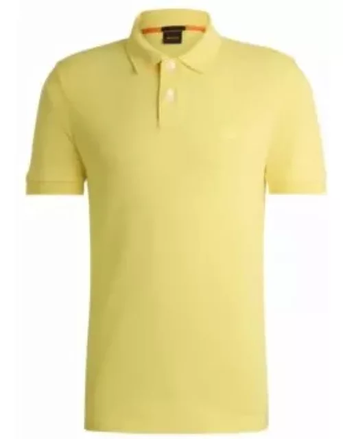 Stretch-cotton slim-fit polo shirt with logo patch- Yellow Men's Polo Shirt