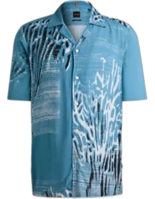 Regular-fit shirt in printed twill with camp collar- Light Blue Men's Casual Shirt