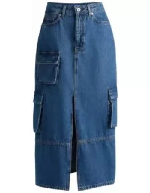 Regular-fit skirt in blue cotton denim- Blue Women's Casual Skirt