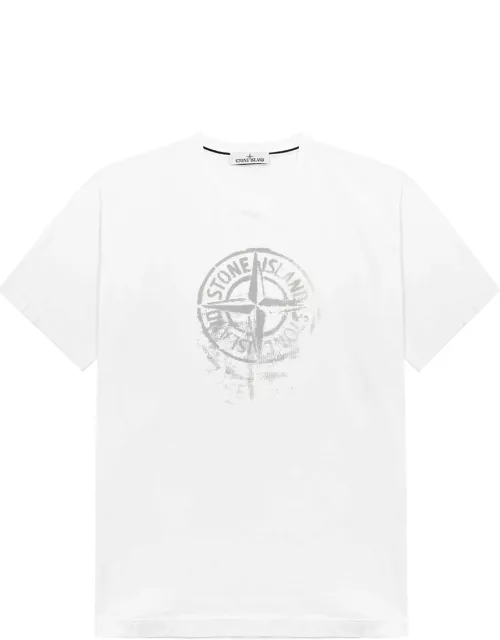 Stone Island Reflective Logo-print Cotton T-shirt - White