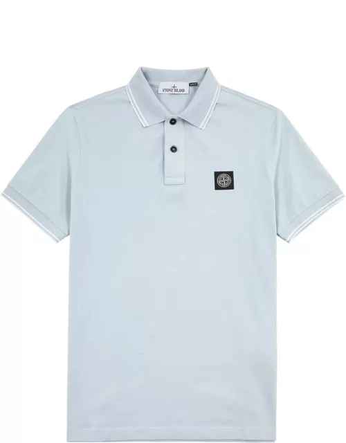 Stone Island Logo Piqué Stretch-cotton Polo Shirt - Light Blue