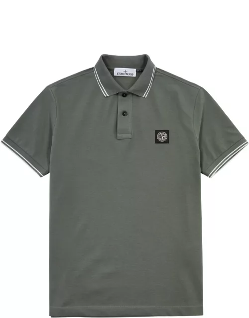 Stone Island Logo Piqué Stretch-cotton Polo Shirt - Green