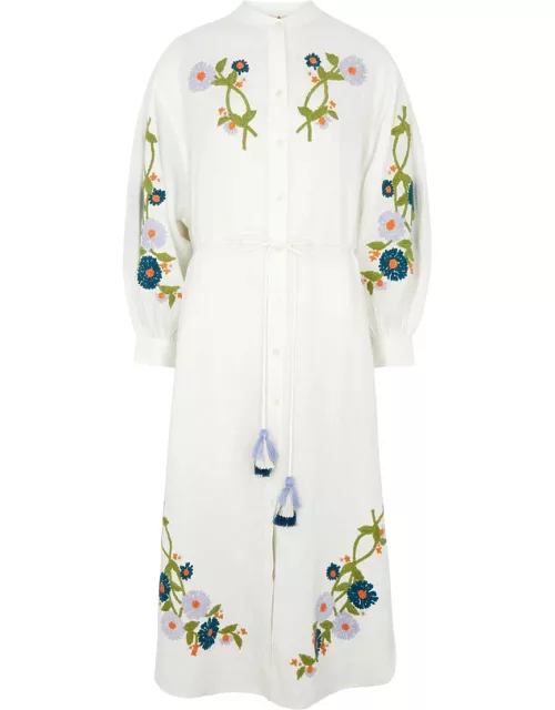 Hannah Artwear Everly Floral-embroidered Linen Shirt Dress - White - 0 (UK6)