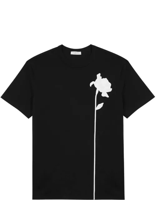 Valentino Floral Appliquéd Cotton T-shirt - Black