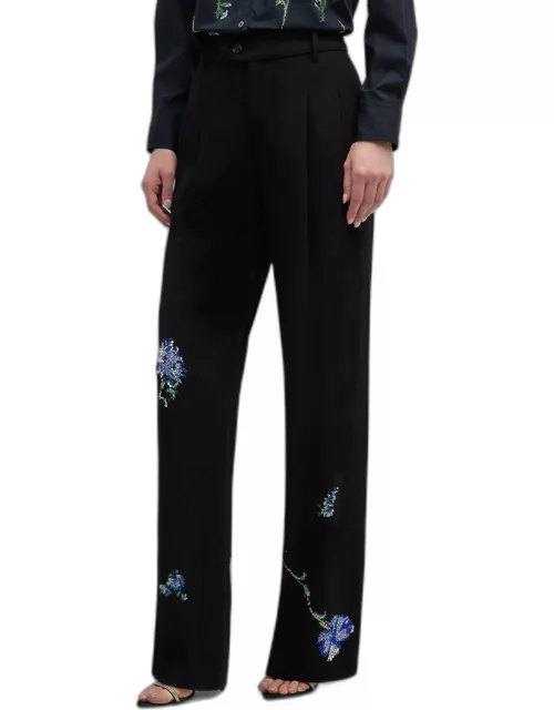 Cecil Beaton Carnation Embellished Straight-Leg Baggy Trouser