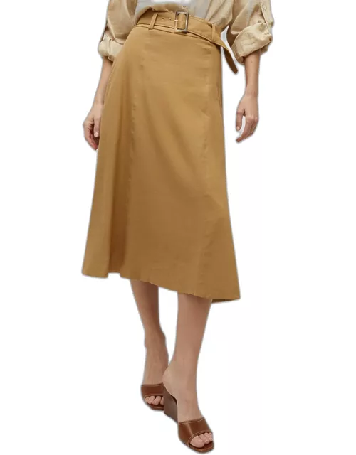 Arwen Belted Linen-Blend Midi Skirt