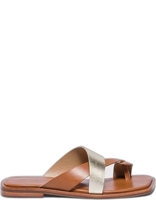 Mixed Leather Toe-Ring Slide Sandal