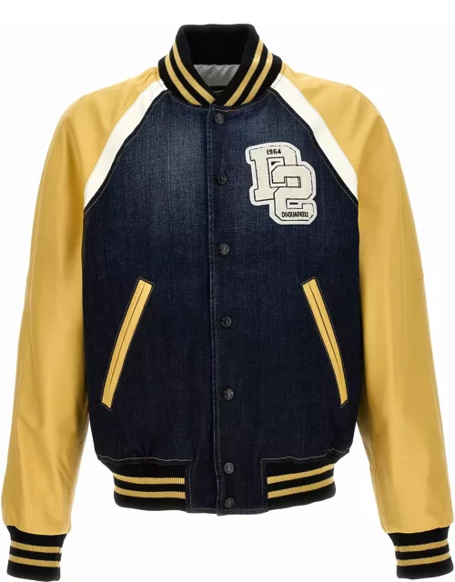 Dsquared2 Varsity Jacket With Logo Patch And Contrasting Sleeve