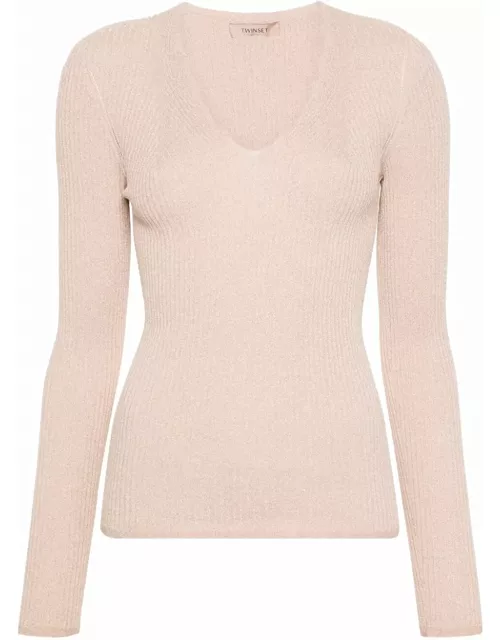 TwinSet V Neck Ribbed Sweater
