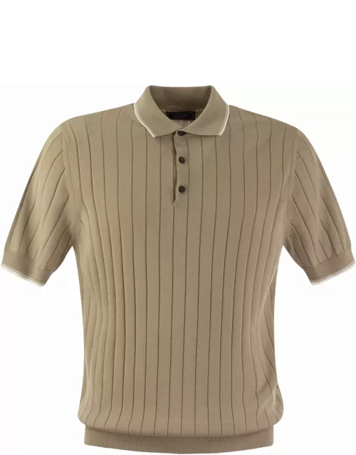Peserico Polo Shirt In Pure Cotton Crepe Yarn With Flat Rib