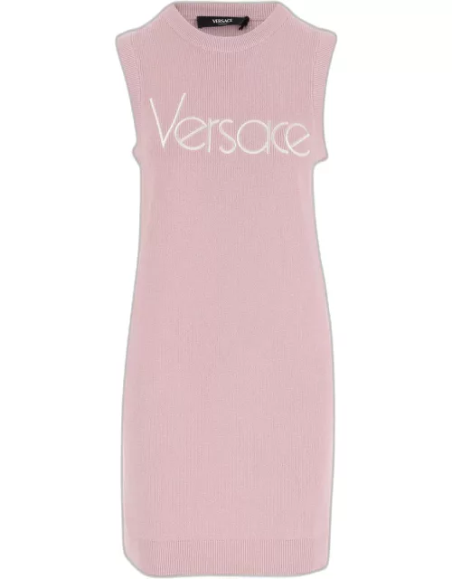 Versace Stretch Cotton Dress With Logo