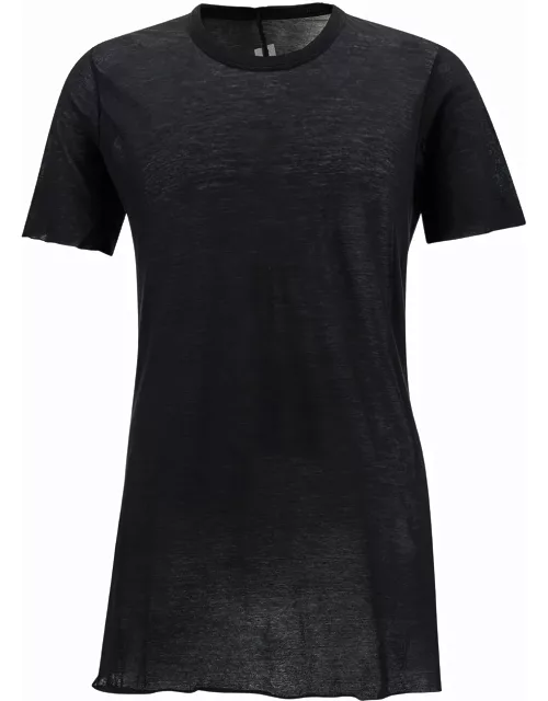 Rick Owens Black Crewneck T-shirt With Oblique Stitch At The Back In Cotton Man