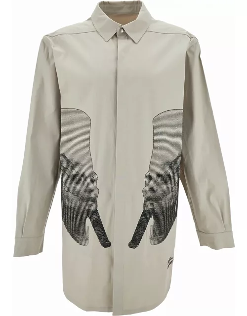 Rick Owens White Shirt With Contrasting Embroidery In Stretch Cotton Man