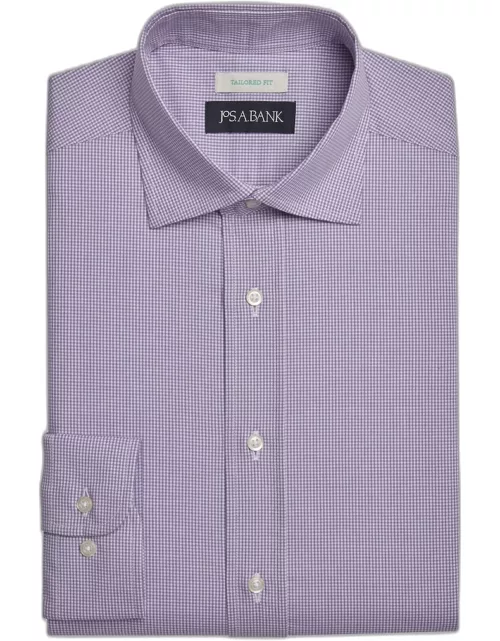 JoS. A. Bank Men's Tailored Fit Spread Collar Mini Gingham Dress Shirt, Light Purple, 15 32