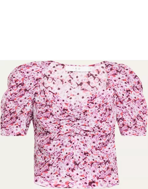 Nunila Floral Puff-Sleeve Crop Top