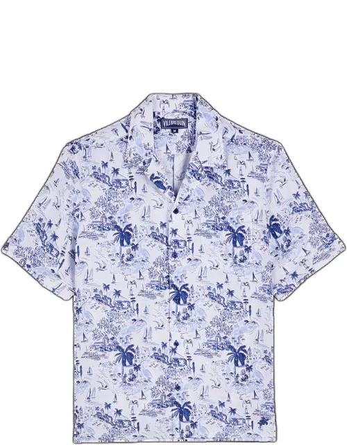 Men Linen Bowling Shirt Riviera - Shirt - Charli - Blue