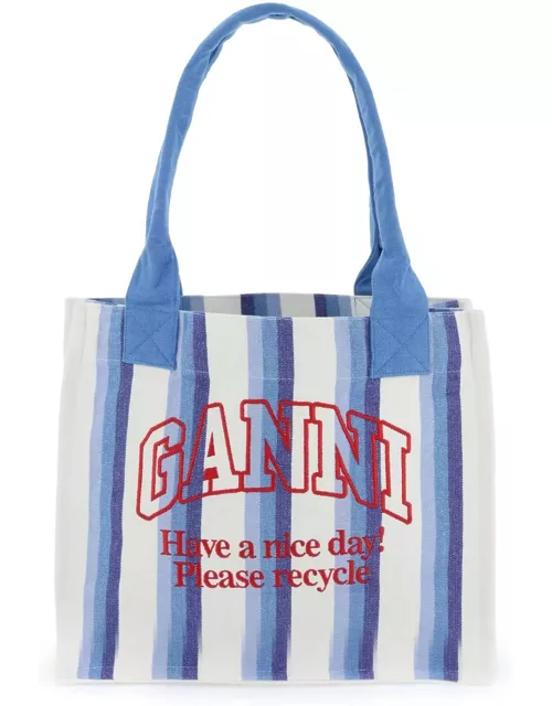 GANNI recycled cotton striped tote bag