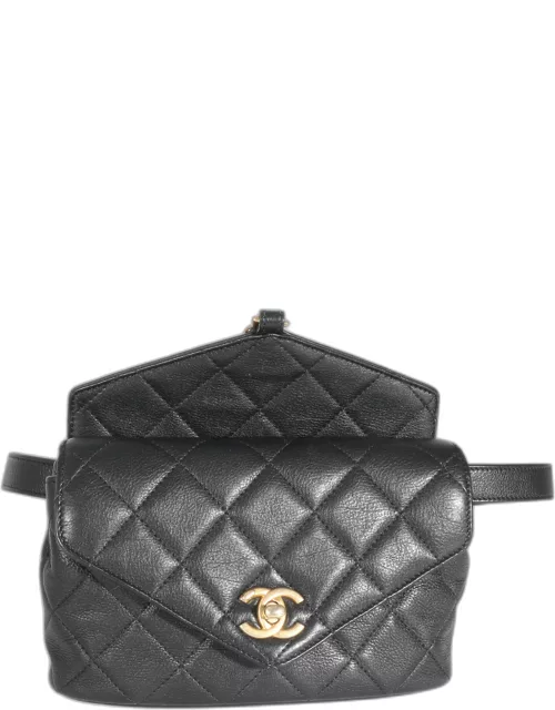 Chanel Black Quilted Calfskin Carry With Chic Flap Waist Bag