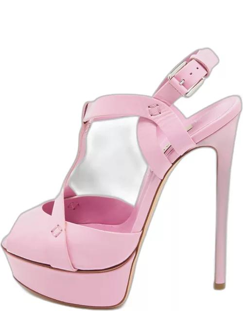 Casadei Pink Leather Platform Peep Toe Sandal