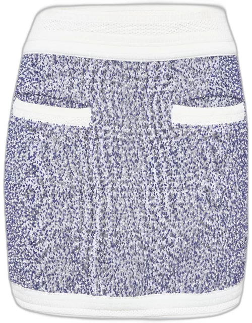 Chanel Navy Blue/White Logo Embroidered Tweed Mini Skirt