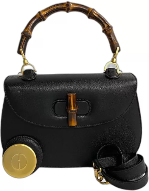 Gucci Black Leather Small Bamboo 1947 Top Handbag