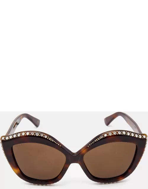 Gucci Brown Gradient GG 0118S Crystals Embellished Cat Eye Sunglasse