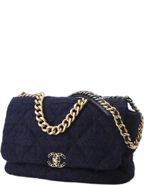 Chanel Blue Tweed Maxi Flap 19 Bag