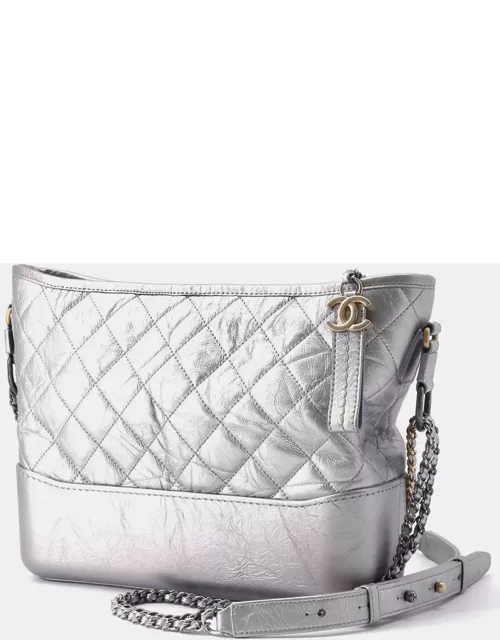 Chanel Silver Leather Medium Gabrielle Hobo Bag