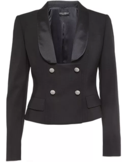 Dolce & Gabbana Black Gabardine Embellished Button Double Breasted Blazer