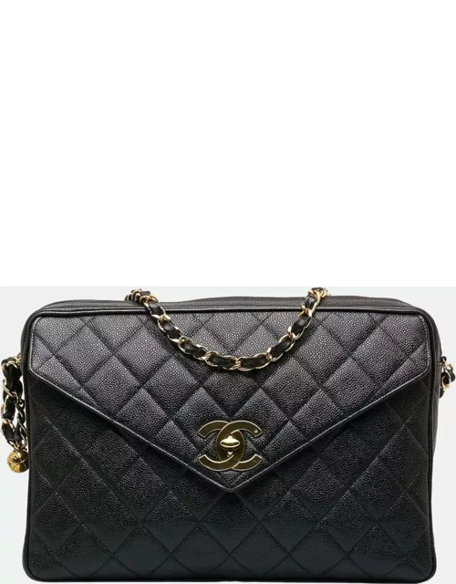 Chanel Black Quilted Caviar XL Maxi Envelop Pocket Flap Camera Bag
