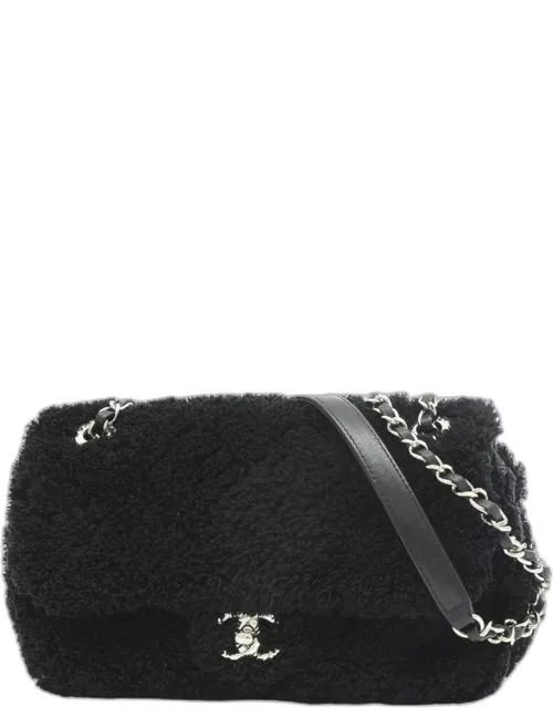 Chanel Black Quilted Terry Cloth Medium CC Chain Flap Bag