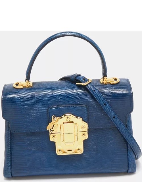 Dolce & Gabbana Blue Lizard Embossed Leather Lucia Top Handle Bag