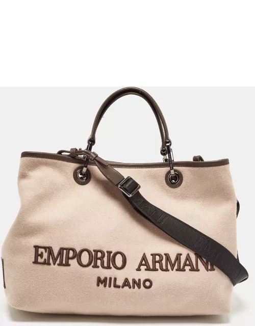 Emporio Armani Dark Brown/Beige Cashmere Medium MyEA Resort Shopper Tote