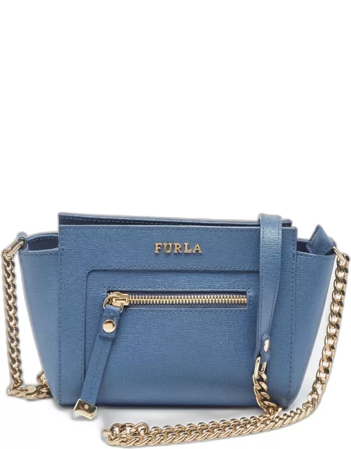 Furla Blue Leather Mini Ginevra Crossbody Bag