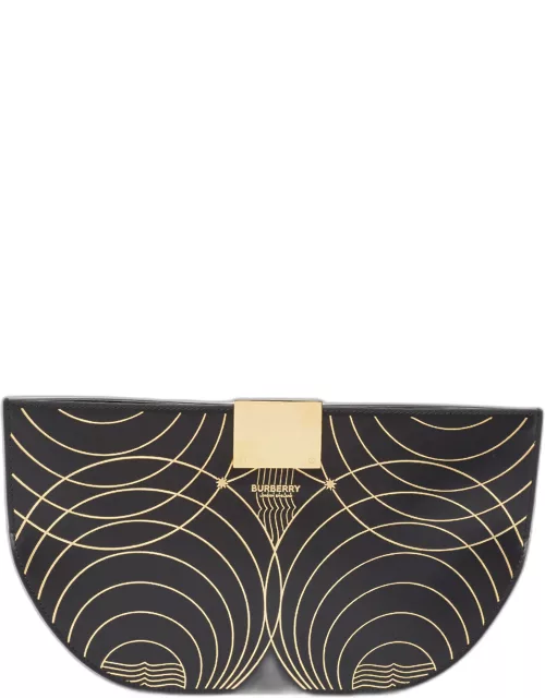 Burberry Black/Gold Printed Leather Olympia Wristlet Clutch