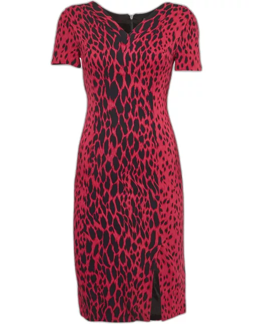 Versace Pink Leopard Print Crepe Panelled Sheath Dress