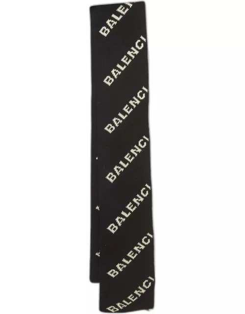 Balenciaga Black/White Logo Intarsia Wool And Camel Hair Scarf